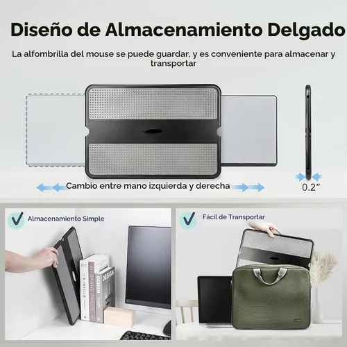 Vista 3 de EHO Almohadilla de regazo para laptop – Almohadilla de soporte para laptop con bandeja retráctil para mouse, protector térmico antideslizante, mesa