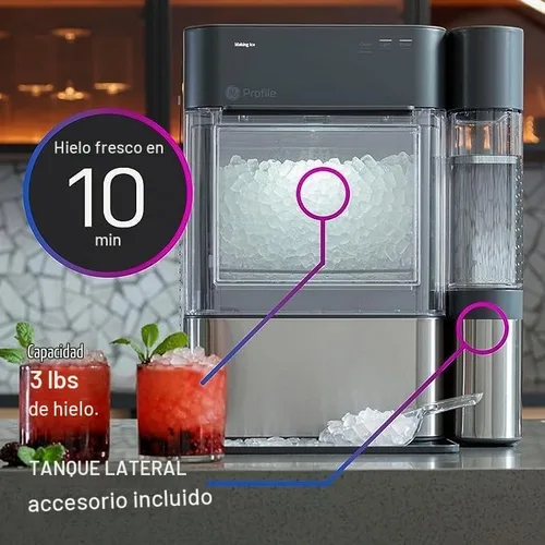 Vista 3 de GE Opal 2.0 - Máquina de hielo para encimera con conectividad WiFi, paquete de acero inoxidable con kit de limpieza