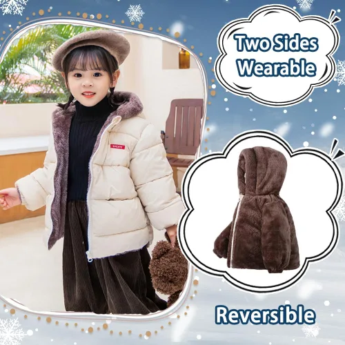 Vista 6 de Fairy Baby Abrigo de invierno para bebé, chaqueta con capucha para bebé, chaqueta de forro polar cálido, traje de nieve, cárdigan de oso para niños