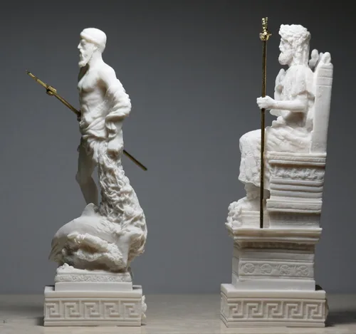 Vista 4 de Conjunto de escultura de estatua de Dios griego romano rey Zeus y Poseidón Alabastro
