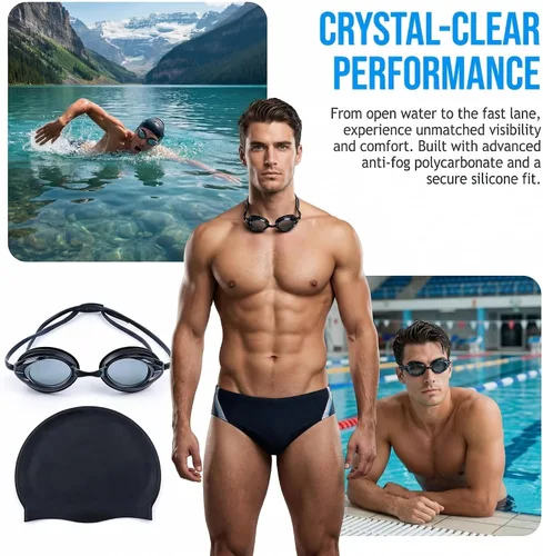Vista 4 de Gafas de natación de carreras antivaho con protección UV sin fugas para hombres, mujeres, adultos, jóvenes, entrenamiento de competición