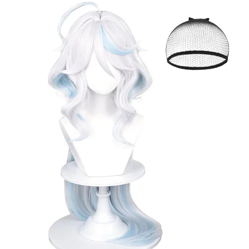 Vista 9 de SL Peluca de cola de caballo rubia ondulada para cosplay de Jean, pelucas de princesa dorada con colas de caballo, flequillos + gorra de peluca