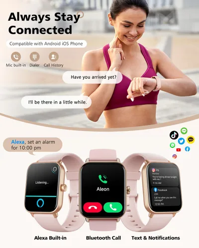 Vista 2 de Relojes inteligentes para mujer, 1.85" Alexa Smart Watch para teléfonos Rubor Rosa-Rosa