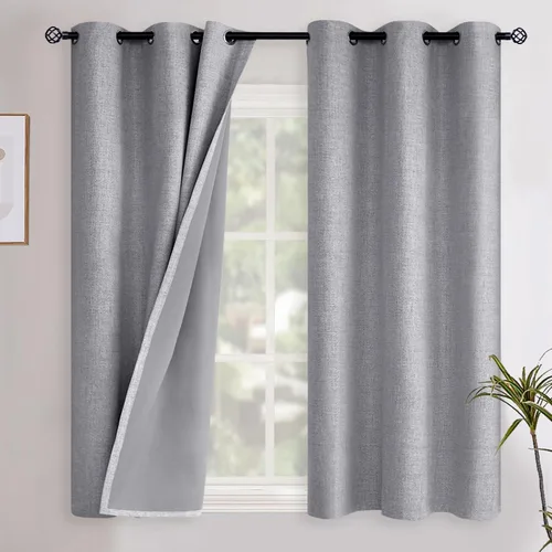 Vista 28 de YoungsTex - Cortinas opacas de lino para dormitorio, oscurecimiento de la habitación, cortinas con textura de lino, paneles con aislamiento térmico