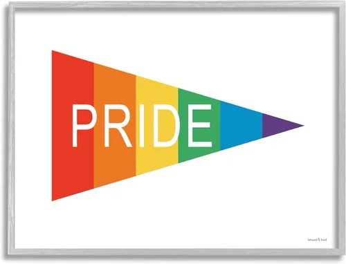 Vista 9 de Stupell Industries Orgullo Frase Rainbow Stripe Triangular Banderín en forma de banderín, diseñado por arte de pared enmarcado blanco con letras