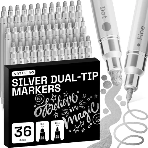 Vista 21 de ARTISTRO 5 marcadores negros de pintura acrílica de doble punta, juego de bolígrafos de pintura con puntos y puntas finas para tela, rocas, vidrio