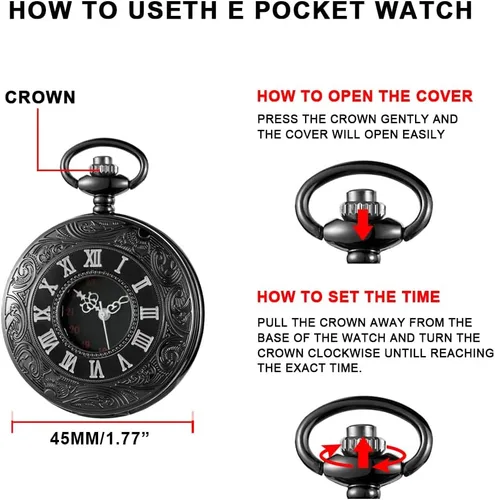 Vista 7 de Hollow Roman Digital Scale Men's Quartz Pocket Watches, Quartz Pocket Strap with Chain for Men