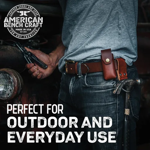 Vista 8 de American Bench Craft Funda multiherramienta de cuero y estuche para cuchillos para Gerber Diesel, MP600 y Gator plegable Funda de cuero remachada