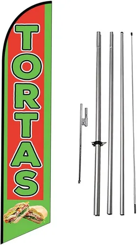 Vista 18 de Fresh Birria - Letrero de plumas publicitarias para restaurante mexicano con kit de poste de 15 pies y estaca para el suelo, tema negro/rojo/blanco