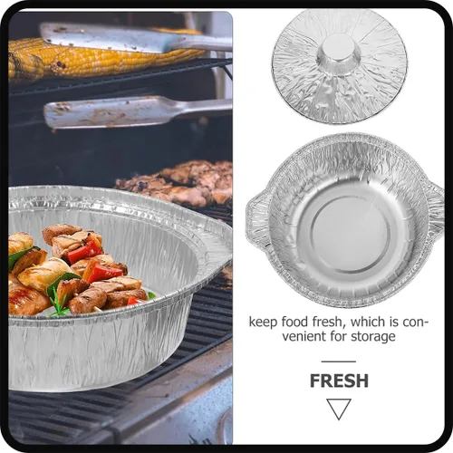 Vista 3 de Macetas desechables de aluminio con tapas, 12 unidades, 135.3 fl oz, plateadas, sin recubrimiento, aptas para horno y estufa, incluye tapas