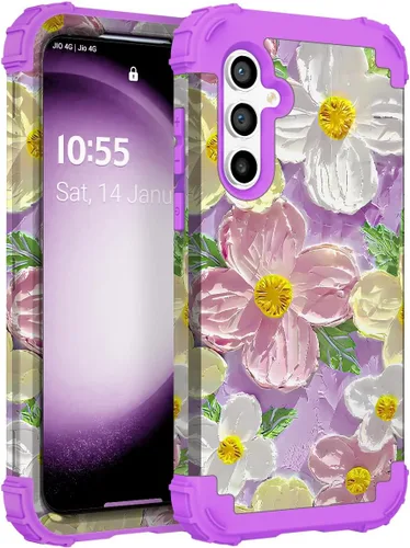 Vista 64 de Funda para Galaxy A14 5G Case, Patrón Floral 3 en 1 Protección Resistente de Servicio Pesado a Prueba de Golpes Parachoques de Goma de Silicona