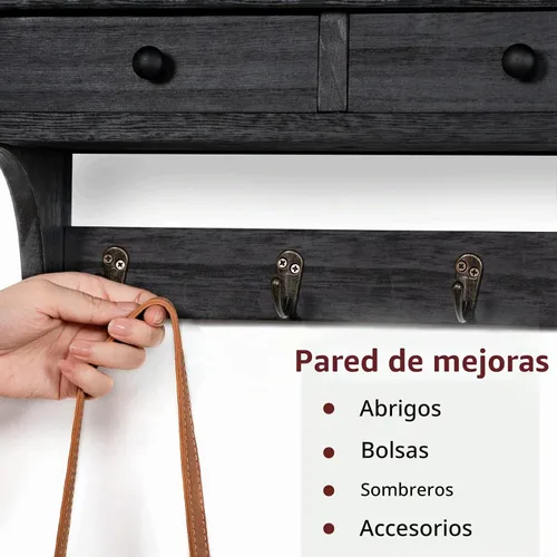 Vista 4 de Emfogo - Ganchos de pared de madera con estilo rústico, montados en la pared, con 4 ganchos y estante para entrada, cuarto de servicio, dormitorio