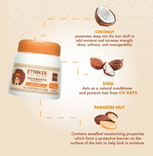 Vista 4 de Etniker - Tratamiento profundo para cabello rizado y afro 4C - Tratamiento de coco y manteca de karité para cabello seco, dañado y encrespado