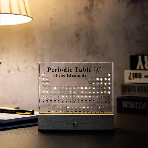 Vista 6 de MegaBox Tabla Periódica de Elementos con 83 Elementos Reales, Exhibición de Tabla Periódica de Acrílico con Soporte de Madera, 6 Tarjetas
