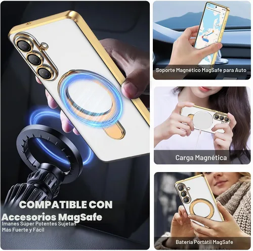 Vista 2 de Funda compatible con Samsung Galaxy S24 Plus con soporte de anillo magnético [compatible con Mag-Safe] protector de lente de cámara chapado Dorado