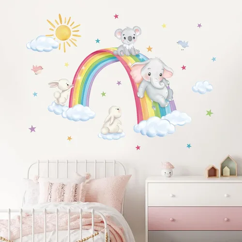 Vista 3 de Decalmile - Calcomanías de pared para pared, diseño de elefante, koala y conejo