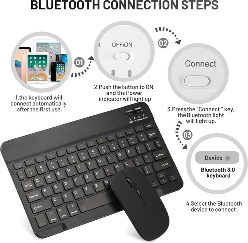 Vista 5 de Teclado Bluetooth Ultradelgado Portátil Mini Inalámbrico Recargable para Apple iPad iPhone Samsung Tablet Teléfono Smartphone iOS Android Windows
