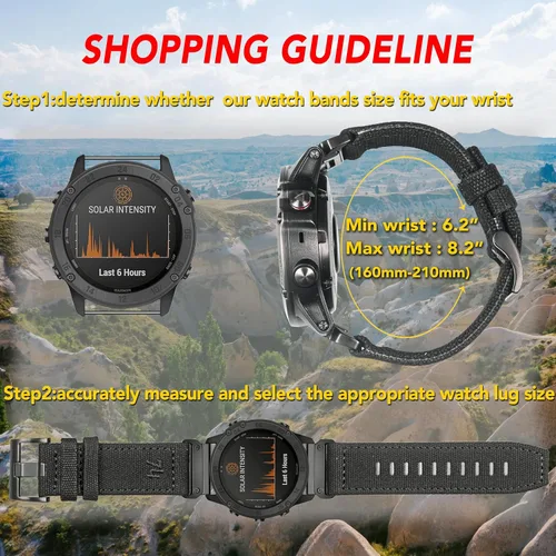 Vista 5 de Compatible con Garmin, correa deportiva de lona para reloj fēnix/precursor/enfoque/marq/quatix/instinct/D2/Tactix, correa de repuesto resistente