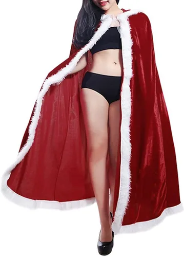 Vista 5 de Zuozee Disfraz de señora Papá Noel, disfraz de Navidad de Santa Claus, bata de terciopelo con capucha para mujer