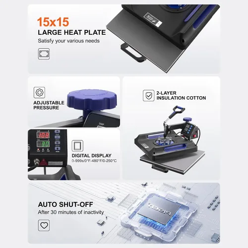 Vista 6 de Happybuy Máquina de prensa de calor, 15 x 15 pulgadas, transferencia de calor 8 en 1 con prensa de vaso de 30 onzas, prensa digital de camisetas