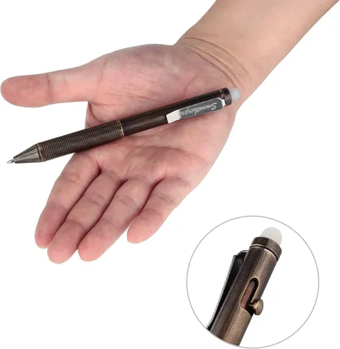 Vista 3 de SMOOTHERPRO Bolígrafo de acción de perno de latón macizo borrable, bolígrafo pesado compatible con repuesto Pilot FriXion, clip duradero para EDC