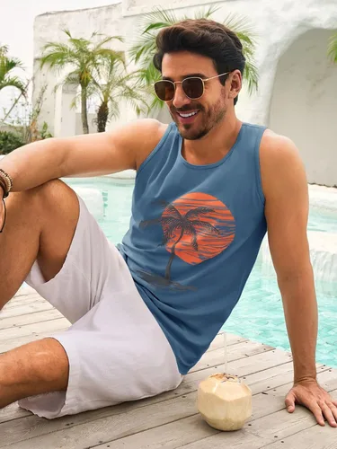 Vista 3 de Camiseta sin mangas para hombre, para entrenamiento, gimnasio, palmera, estilo vintage
