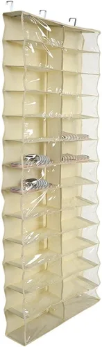 Vista 8 de Organizador de zapatos colgante para colocar sobre la puerta, 26 bolsillos grandes, zapatero para armario, colgador de zapatos, bolsa