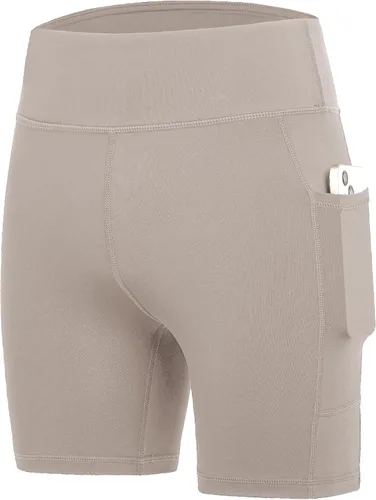 Vista 21 de DEVOROPA Pantalones cortos de 5" de elastano para niñas, pantalones cortos de voleibol, pantalones cortos elásticos para atletismo y gimnasia Beige
