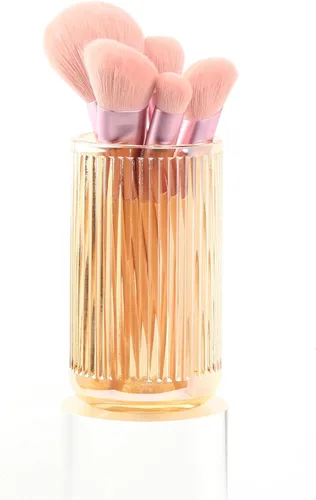 Vista 6 de Amber Glass Organizer Cup, Vintage Striped Brush & Pen Holder Thickened Crystal Glass, 2.84 x 5 Inch, Polished Safe Edges, Reinforced Base