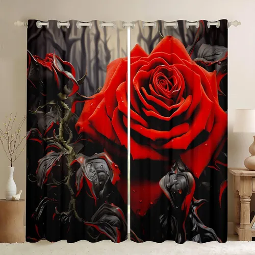 Vista 11 de Feelyou Cortinas de ventana de rosas para decoración de dormitorio, rosas de arco iris, cortinas de ventana florales para parejas, amantes de ramo