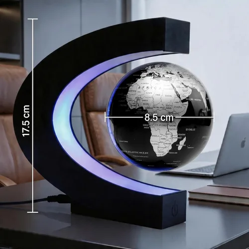 Vista 6 de Magnetic Levitation Floating Rotating World Globe with LED Frame Lights, C Shape Levitating Globe, Touch Switch Night Light, Cool Tech Gifts for Men