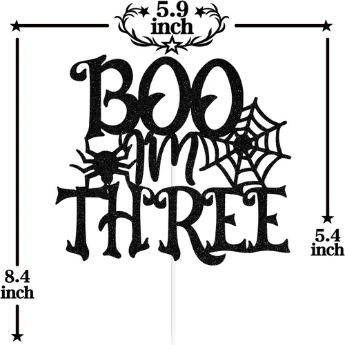 Vista 2 de Decoración negra con purpurina «I'm Three Cake Top», feliz 3er cumpleaños/Baby Boo, decoración de fiesta de baby shower con temática de Halloween