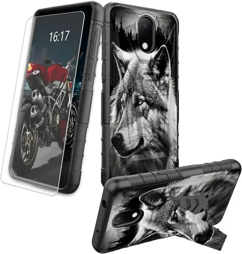 Vista 39 de Funda para AT&T Maestro Max 2021/Cricket Ovation 2 con protector de pantalla de vidrio templado, funda resistente con función atril integrada