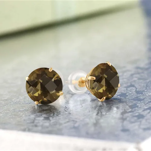 Vista 2 de Gem Stone King Aretes de oro amarillo de 14 quilates con piedra natal redonda de 0.315 in Aretes de oro para mujer