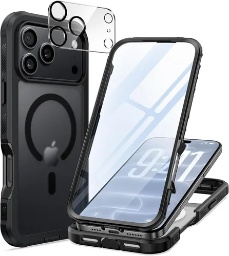 Vista 19 de seacosmo Funda para iPhone Air, Parachoques de Cuerpo Completo con Pantalla de Vidrio Templado 9H Integrada y Protector de Lente de Cámara Negro