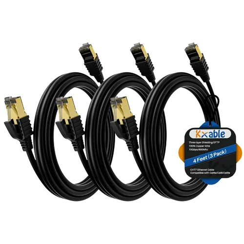 Vista 25 de Kxable Cable Ethernet Cat 7 de 1 pie, cable de Internet de alta velocidad Cat7, cable de red LAN RJ45 CAT7, triple blindaje SFTP de 10 Gbps 600 Mhz