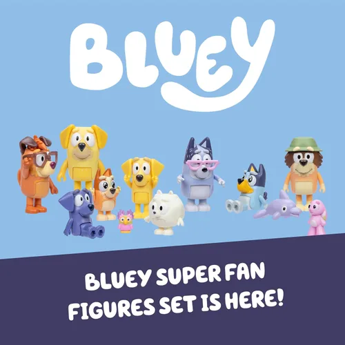 Vista 2 de Figuras de Super Fan de Bluey para Niños Pequeños, Juego de 11 Personajes con Figuras Exclusivas, Incluye Figuras para Niños Pequeños de Bluey