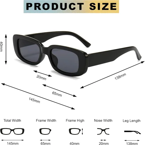 Vista 3 de Mehhlly Lentes de sol rectangulares para mujeres y hombres, lentes retroTrendy estrechos y delgados con marco cuadrado