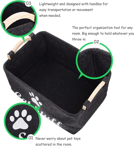 Vista 5 de Contenedor de almacenamiento de juguetes para gatos, plegable, de tela, organizador de accesorios para mascotas, cesta de fieltro, organizador