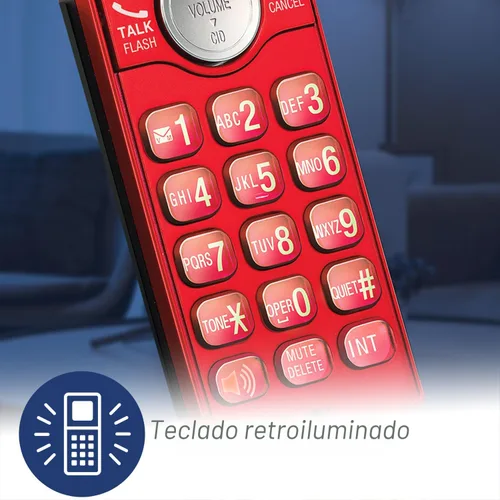 Vista 2 de VTech CS6919-16 DECT 6.0 Teléfono inalámbrico, rojo - Identificador de llamadas/llamada en espera (almacena 30 llamadas), teclado retroiluminado
