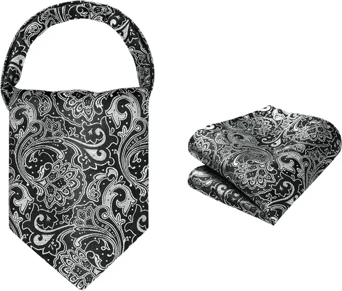 Vista 15 de HISDERN Corbatas Ascot para hombre, set de corbata y pañuelo de bolsillo Paisley con estampado floral clásico, corbata autoajustable para hombre