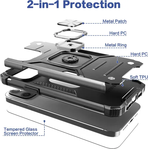 Vista 6 de Funda para iPhone 13 Pro con protector de pantalla, absorción de golpes, resistente, resistente a prueba de caídas, funda delgada con soporte