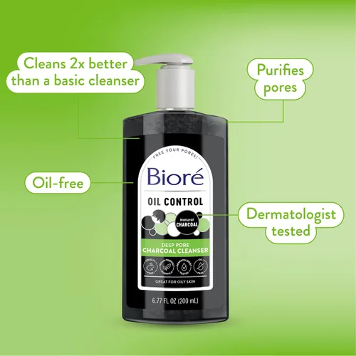 Vista 7 de Biore Deep Pore Charcoal Face Wash, limpiador facial diario para eliminación de suciedad y maquillaje, para piel grasa, 6.77 onzas, paquete de 3