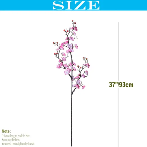 Vista 2 de 3 ramas artificiales de flor de cerezo, tallo de 37 pulgadas de largo, flor de ciruelo de seda con brotes, albaricoque japonés realista