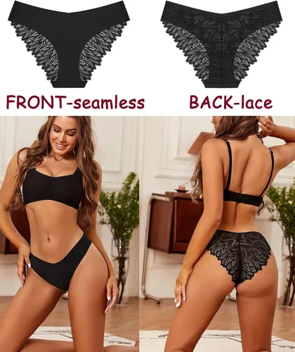 Vista 3 de Ropa interior atrevida para mujer, bikini de encaje que no se ve, suave, transpirable, sin costuras, sexy, hipster, conjunto de 6