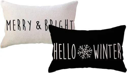 Vista 8 de ULOVE LOVE YOURSELF Hello Winter - Fundas de almohada de 18 x 18 pulgadas, color negro feliz y brillante, fundas de cojín decorativas de invierno