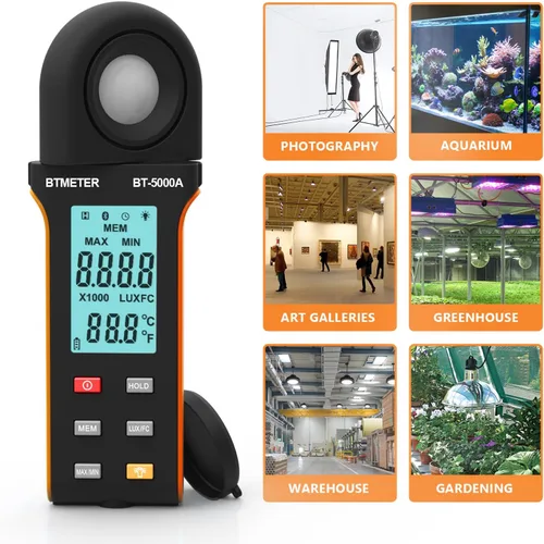 Vista 7 de BTMETER Light Lux Meter Logger BT-5000A, probador digital de lúmenes de medición de nivel de iluminación Intensidad 0.1 ~ 400.000 Lux(0.1 ~ 40.000