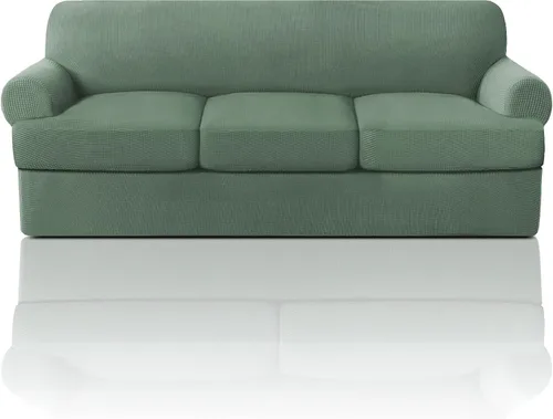 Vista 67 de PrinceDeco Fundas elásticas para sillón de 2 piezas, fundas de sofá para sillas con cojines en forma de T, fundas suaves para muebles con 1 funda