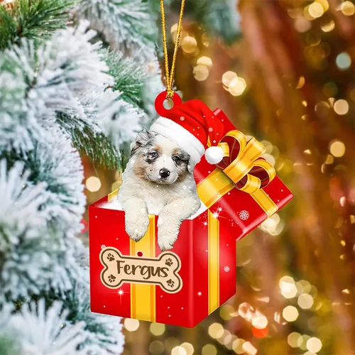 Vista 11 de Adorno de Navidad personalizado de Akita Inu, nombre personalizado Akita Inu para árbol de Navidad, en caja de regalo roja