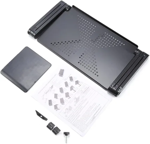 Vista 6 de Escritorio ajustable para laptop, soporte plegable para laptop, mesa portátil para laptop, bandeja de cama, escritorio acogedor con ventilador